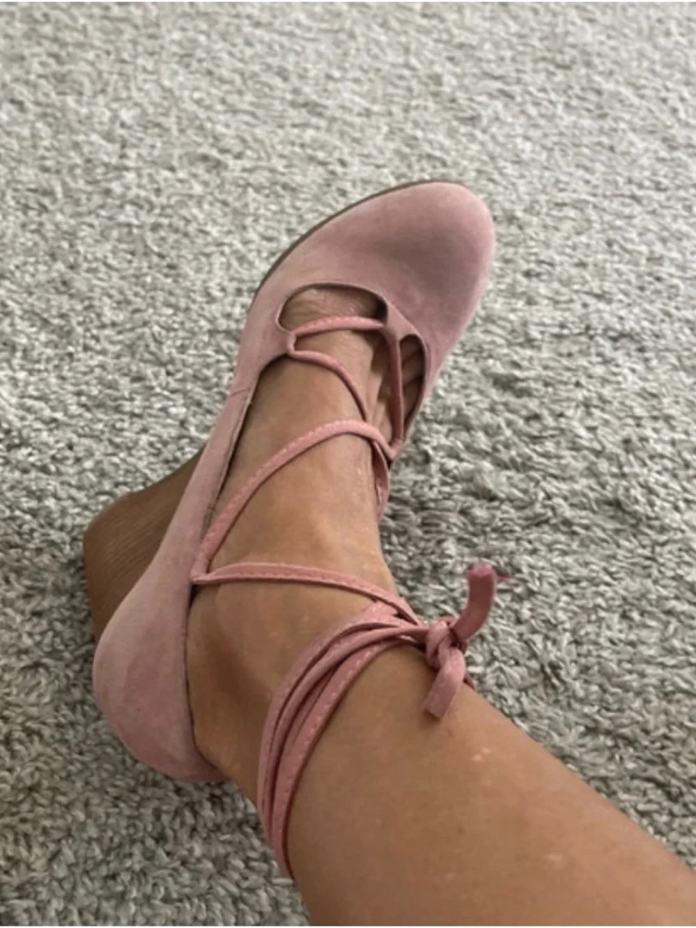 Adrienne Vittadini Dusty Pink Suede Lace-Up Wedge Pumps - Picture 4 of 4